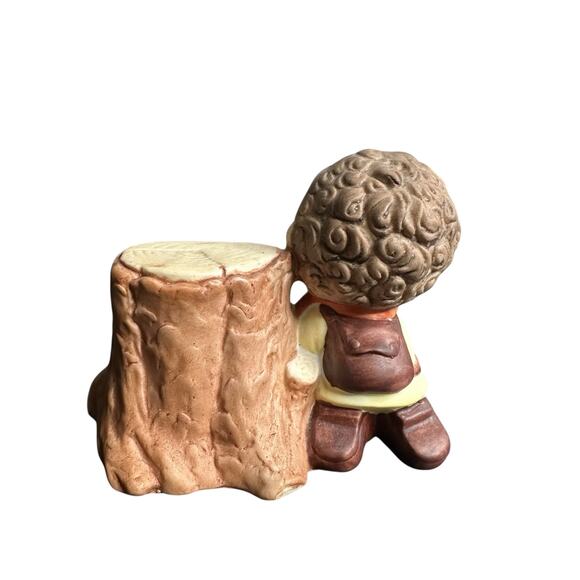 Dear God Kids Boy Lighting Fire Next to Stump Figurine 1982 - Picture 2 of 3